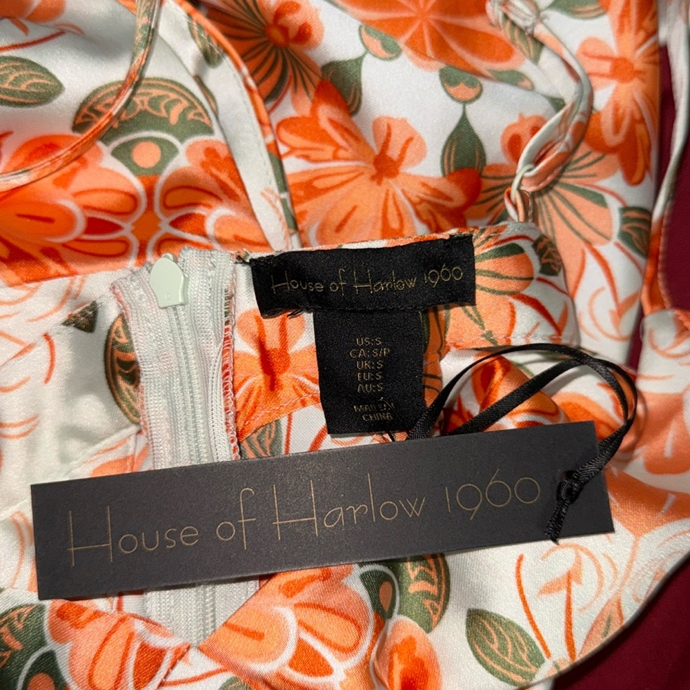 House of Harlow 1960 Cutout White Dress with Orange and Green Floral Print - Picture 5 of 5